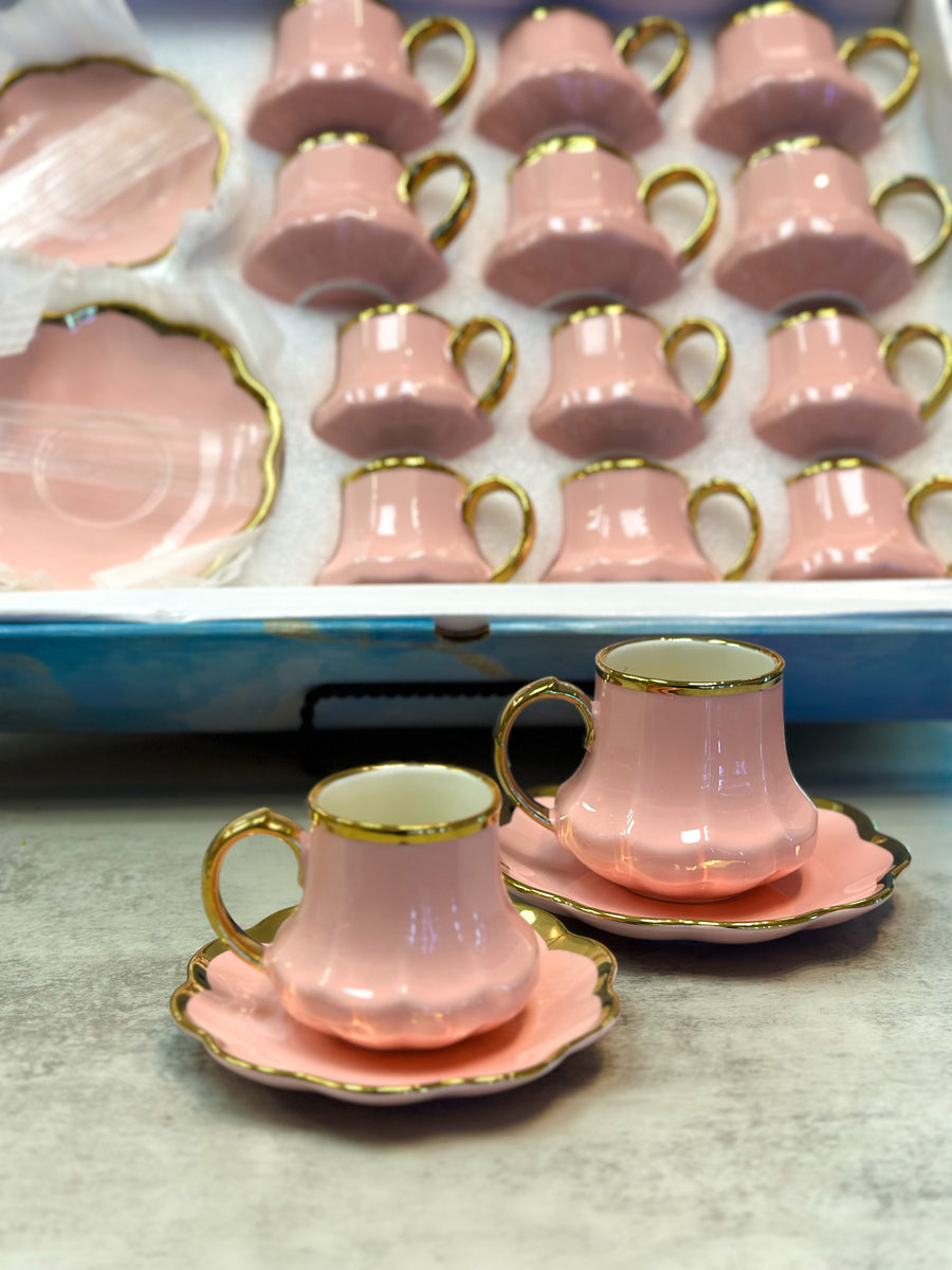 Coffee mugs set of 12 (Pink & Gold) Royal Roastery NOLA