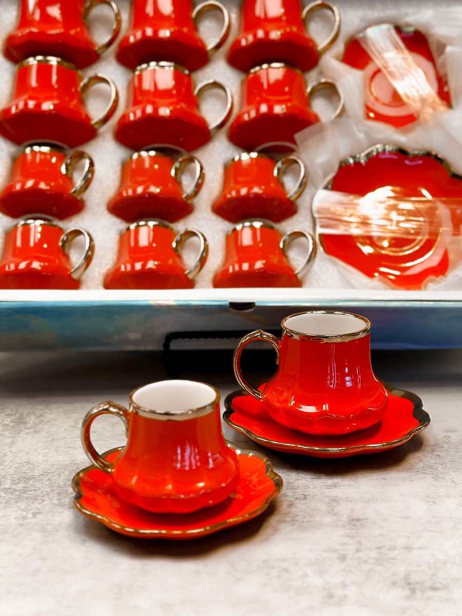 Coffee mugs set of 12 (Red & Gold) Royal Roastery NOLA