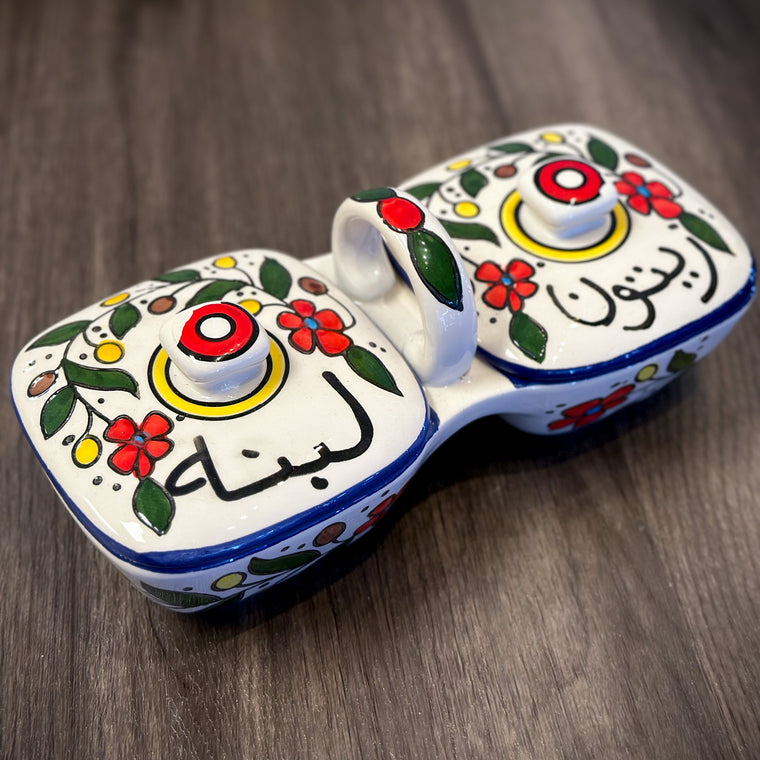 Palestinian Ceramic Bowl Labna & Olive With Handle